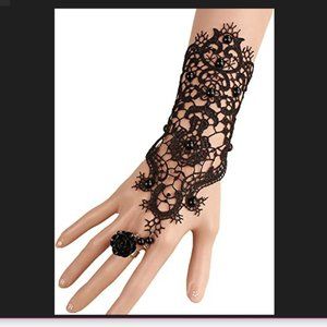 NEW Women’s Black Lace Bracelet with Black Rose Ring.